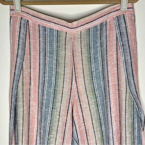 Anthropologie Drew Pants Striped Linen Tulip Wide Leg New Pastel Rainbow Large - Picture 3 of 9